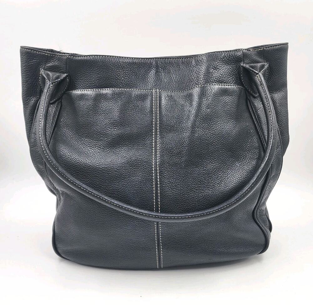 Sophia Caperelli Women Black Pebble Leather Shoulder Bag Leopard Lining